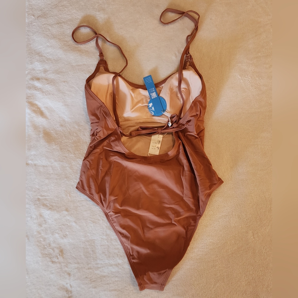 Cupshe Solid Brown Scoop Neck One-Piece Swimsuit - Picture 4 of 7